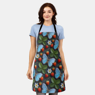 Delantal Patrón floral con mariposas Morpho azules
