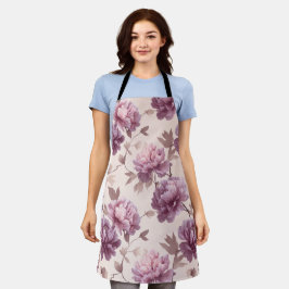 Delantal Patrón floral crema de peonía malva romántica