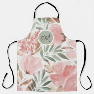 Delantal Patrón Floral de Acuarela con Monograma