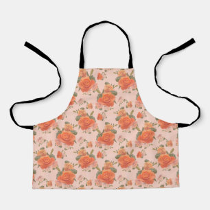 Delantal patrón floral de boda de primavera rosa naranja