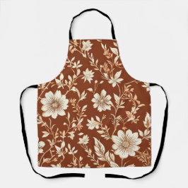 Delantal Patrón floral de Boho sin foco de terracota vintag