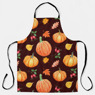 Delantal Patrón floral de calabaza otoñal de color de agua