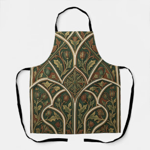 Delantal Patrón floral de cardo victoriano verde oscuro