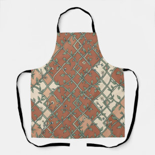 Delantal Patrón Floral de Enrejado Vintage en Terracota