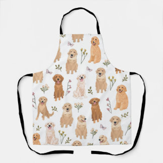 Delantal Patrón Floral de Golden Retriever | Perro Adorable