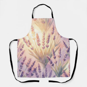Delantal Patrón floral de lavanda púrpura con acuarela soña