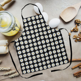 Delantal Patrón floral de margarita blanca sobre negro