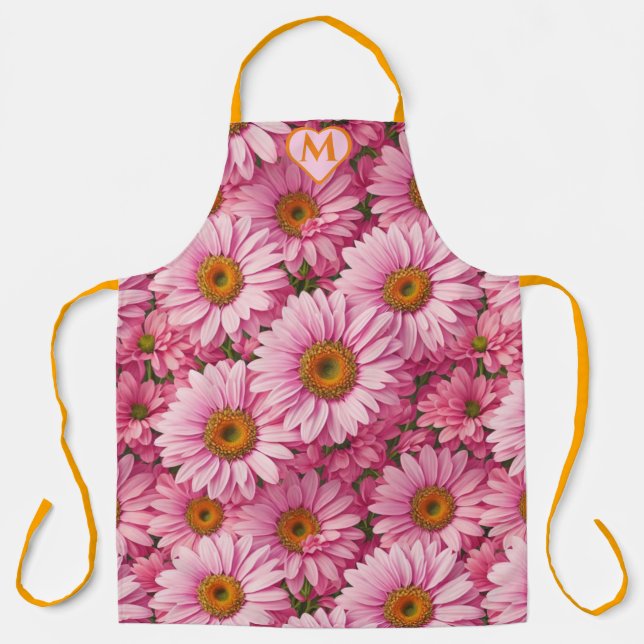 Delantal Patrón floral de margaritas rosa retro (Anverso)