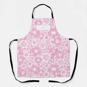 Delantal Patrón floral de moda con nombre en letra script