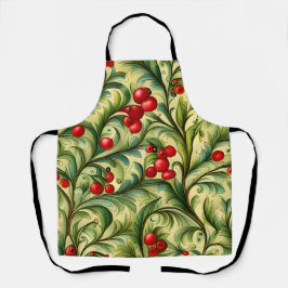 Delantal Patrón floral de Navidad con bayas rojas