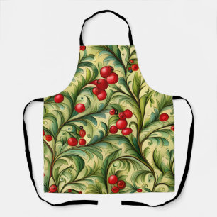 Delantal Patrón floral de Navidad con bayas rojas