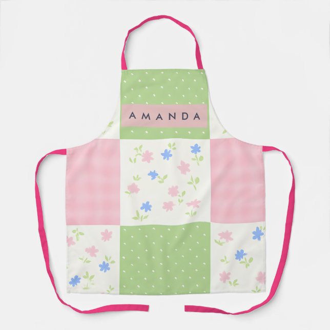 Delantal Patrón Floral de Parche Personalizado de Pastel (Anverso)