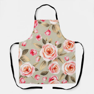 Delantal Patrón floral de rosa rosa romántico