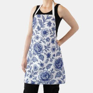 Delantal Patrón floral de Rosas azules reales