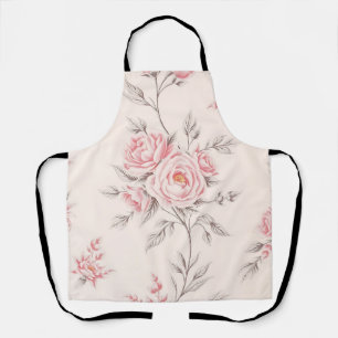 Delantal Patrón floral de rosas rosadas vintage