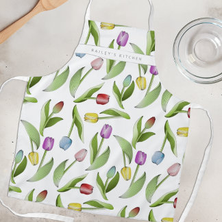 Delantal Patrón Floral de Tulipán Colorido Moderno Personal