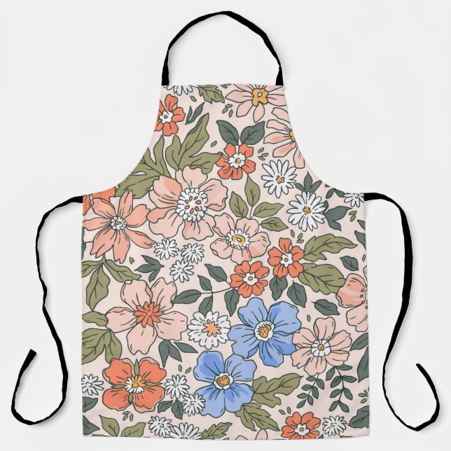 Delantal Patrón floral elegante en flores dibujadas a mano  (Anverso)