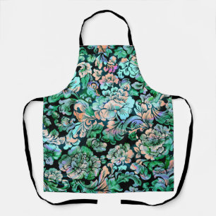 Delantal Patrón floral en verde y rosa
