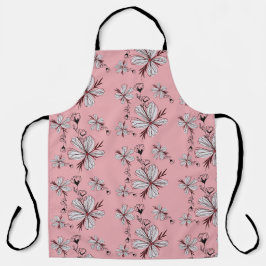 DELANTAL PATRON FLORAL FONDO ROSA