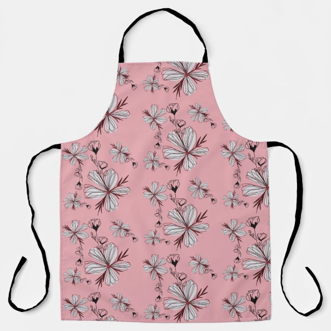 DELANTAL PATRON FLORAL FONDO ROSA  (Anverso)