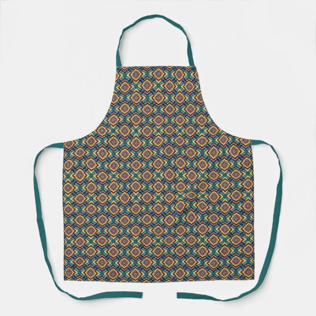 Delantal Patrón floral geométrico azteca vibrante (Anverso)