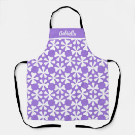 Delantal Patrón floral geométrico moderno blanco y púrpura