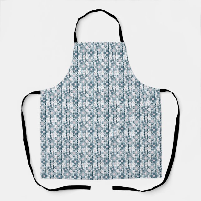 Delantal Patrón floral gris y blanco gris (Anverso)