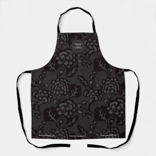Delantal Patrón floral gris y negro vibrante y negrita