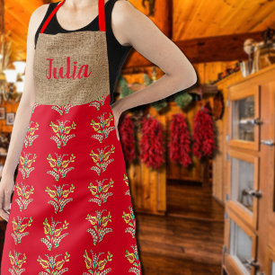 Delantal Patrón floral húngaro en rojo