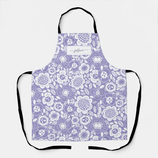 Delantal Patrón floral Mod con nombre en letra script (Anverso)