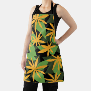Delantal patrón floral naranja y negro
