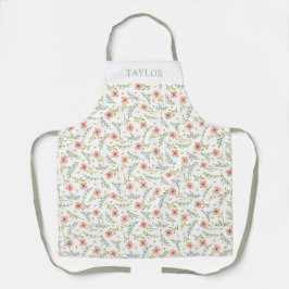 Delantal Patrón floral pastel de acuarela delicado y disper