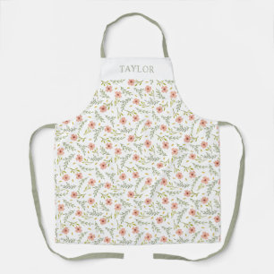 Delantal Patrón floral pastel de acuarela delicado y disper