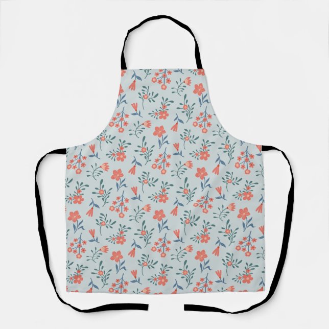 Delantal Patrón Floral Prado de Coral (Anverso)