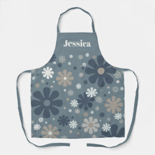 Delantal Patrón floral retro alegre con texto Personalizado