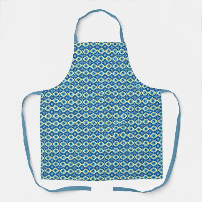 Delantal Patrón floral retro geométrico decorativo (Anverso)
