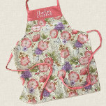 Delantal Patrón floral rosa elegante de las mujeres<br><div class="desc">Un patrón floral vintage personalizado con tu nombre decora este delantal de la cocina. Personalízalo como regalo. Cambie las palabras para que coincidan con su ocasión de regalo. Gran regalo para el Día de la Madre,  amigos,  regalos de Navidades o simplemente porque. Diseñado para ti por Blackberry Boulevard.</div>