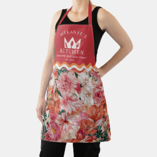 Delantal Patrón floral rosa naranja personalizado