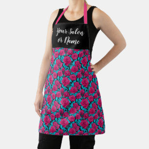 Delantal Patrón floral Rosa rosa y turquesa