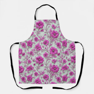 Delantal Patrón floral rosa vibrante con flores magenta
