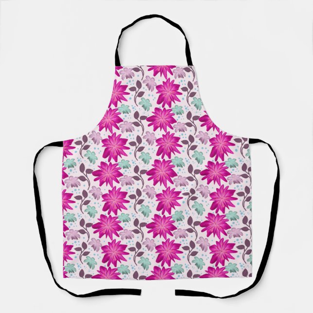 Delantal Patrón floral rosa vibrante | Flores modernas atre (Anverso)