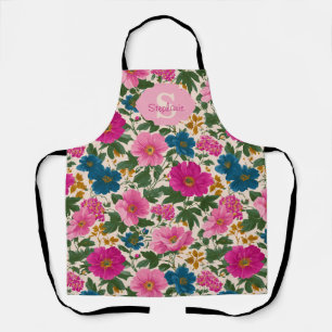 Delantal Patrón floral rosa y azul vintage ruso