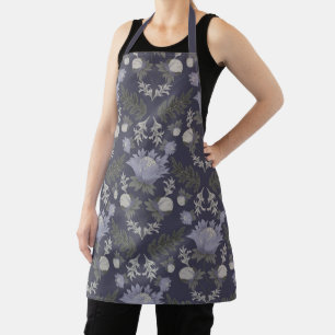 Delantal Patrón floral simétrico de color púrpura oscuro
