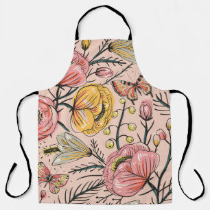 Delantal patrón floral sin costuras con flores vintage y