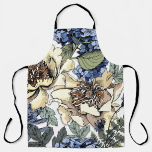 Delantal Patrón floral sin foco. Hydrangea, Peony, wildf