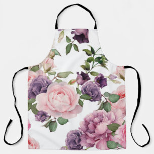 Delantal Patrón floral sin soldadura con rosas, acuarela.