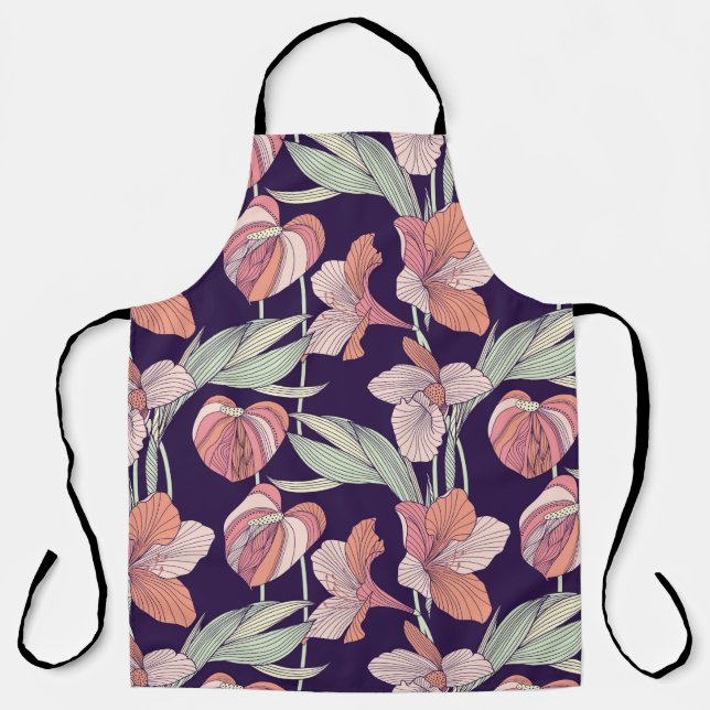 Delantal Patrón floral sin soldadura, flor, orquídea, moder (Anverso)