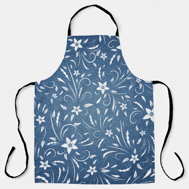 Delantal Patrón floral sobre el denim (Anverso)