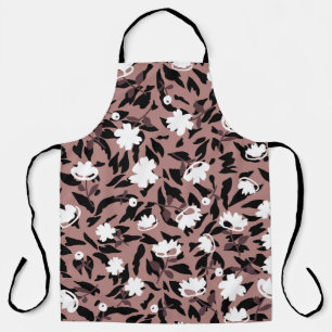 Delantal Patrón floral sobre fondo leopardo.
