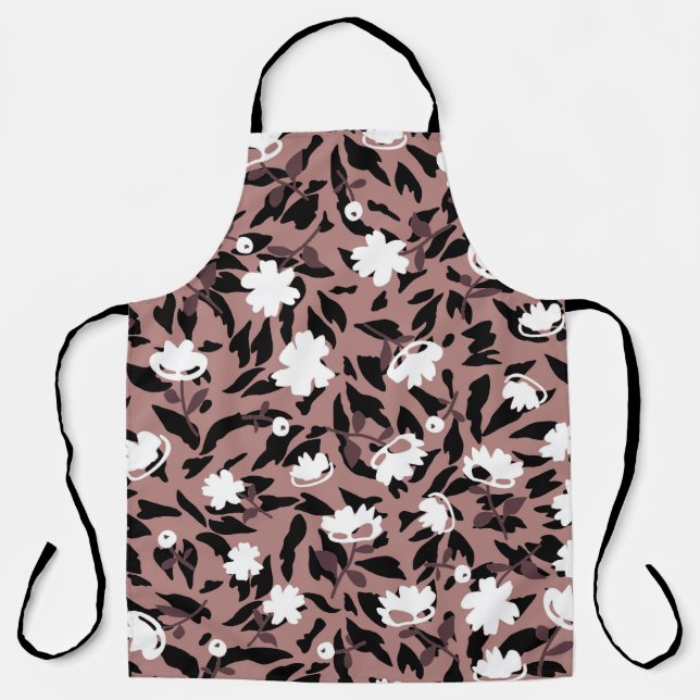 Delantal Patrón floral sobre fondo leopardo. (Anverso)